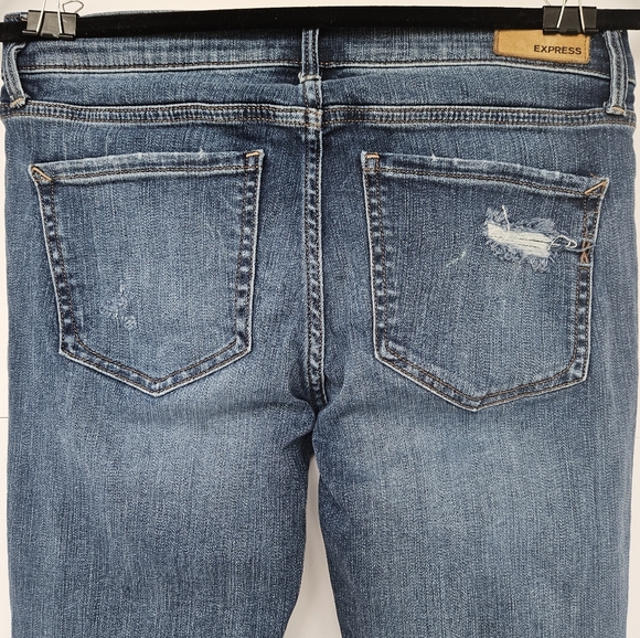 Express Wmns Skinny Ankle Mid-rise Stretch Ripped Raw-Hem Medium Wash Jeans Sz4R - Picture 10 of 12